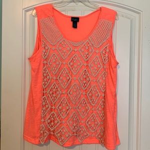 Neon orange tank with Crochet overlay